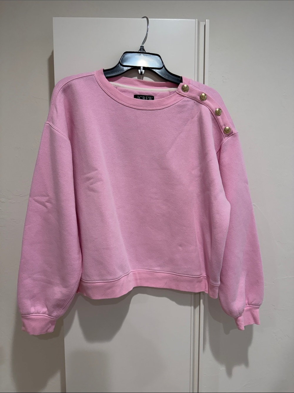 J. Crew Pink Crewneck Sweatshirt with Gold Shoulder Buttons